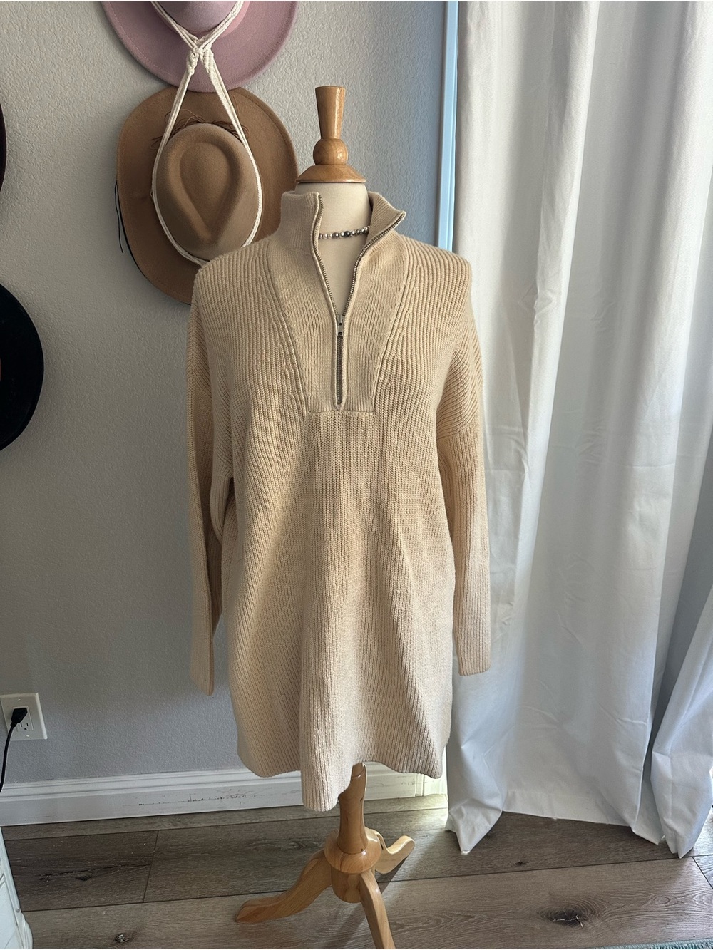 Express Cream Half-Zip Tunic Sweater
